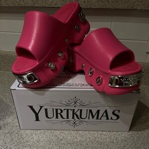 Amazon Pink Platform Shoes with Silver Accents